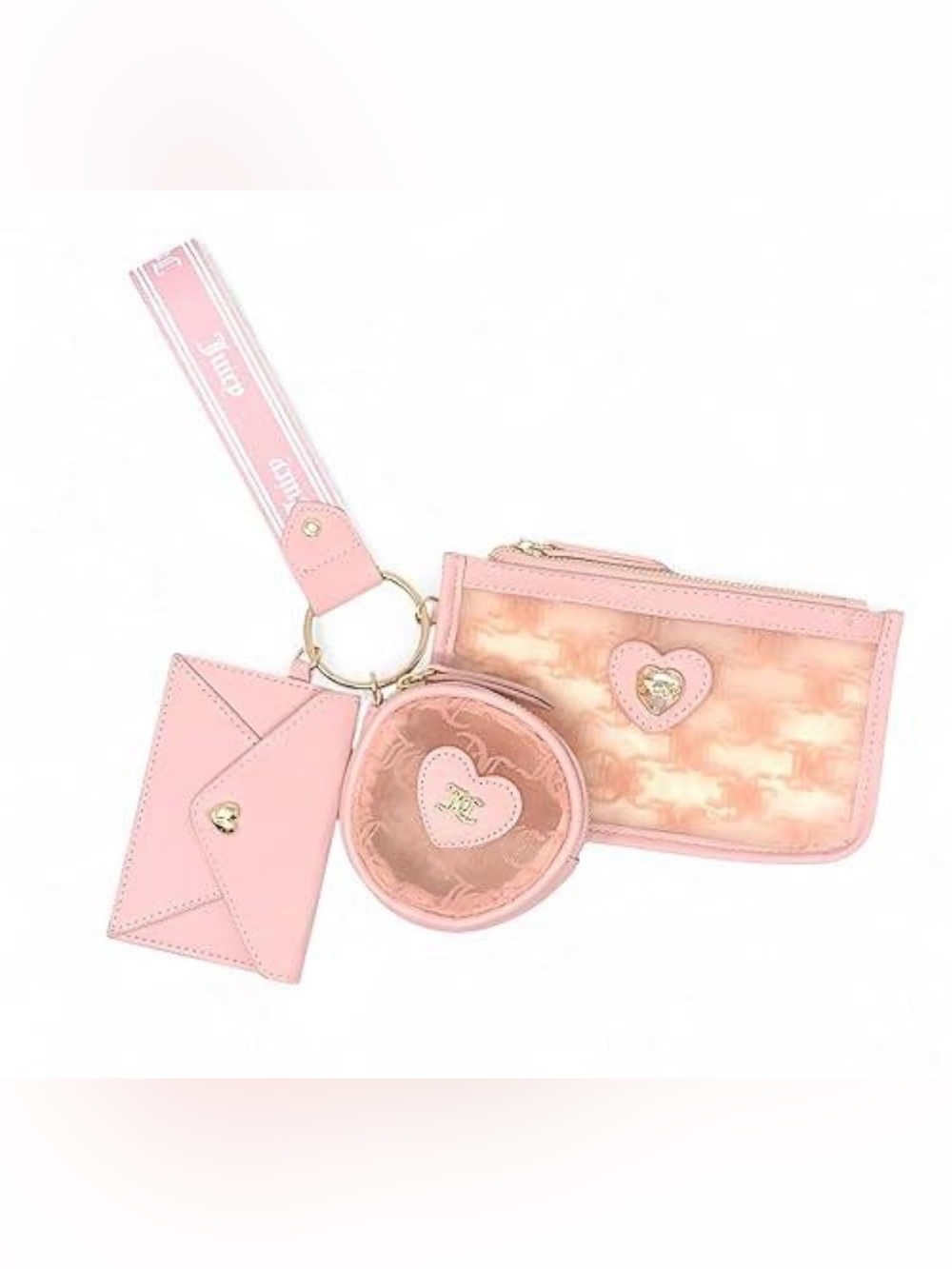New Juicy Couture Pink Heart Wristlet Trio Pink Diamond Gelato on the Beach